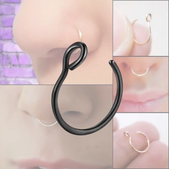 Single Fake Nose Ring Cuff - Black - Picture 1 of 6